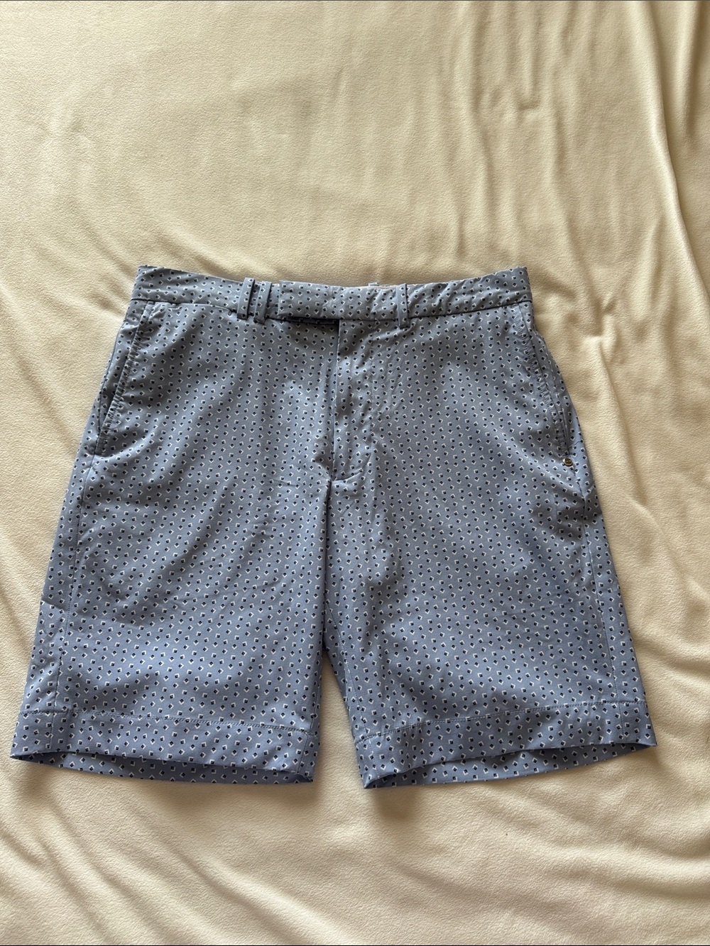RLX Ralph Lauren  Blue Geometric Flat Front Stretch Golf Shorts